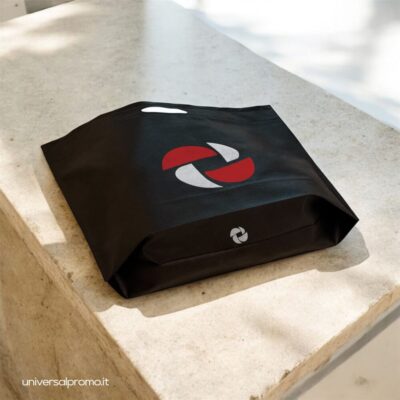 Shopper TNT nera con soffietto di fondo personalizzabile stampa 2 colori