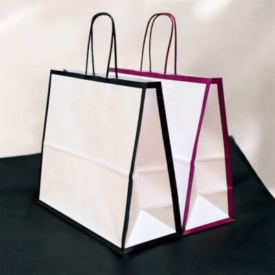 Shopper kraft bianco stampa nero bordeaux manici colorati