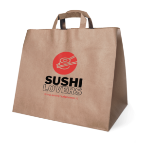 shopper take away sushi bag personalizzata 2 colori carta avana maniglie carta piatte